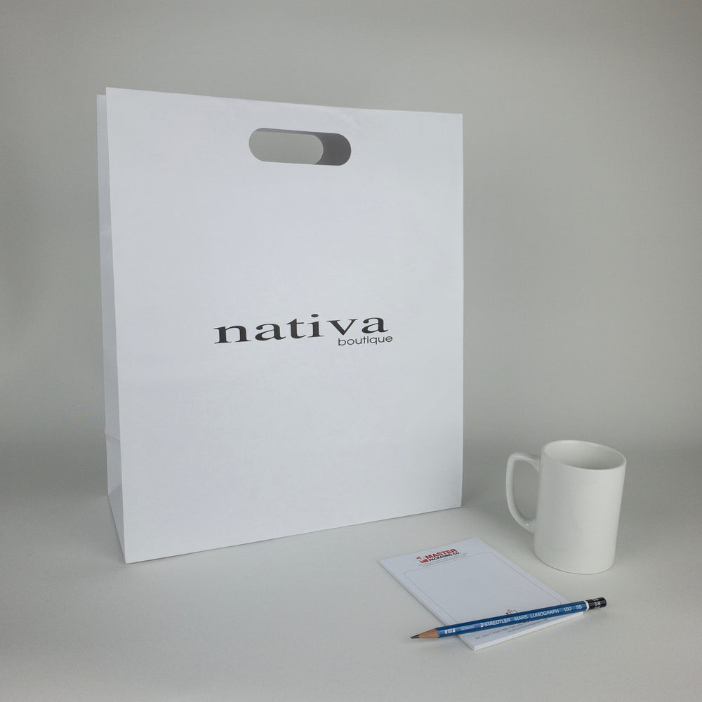 White Luxury Shopping Bags with Die Cut Handles (Custom Print)
